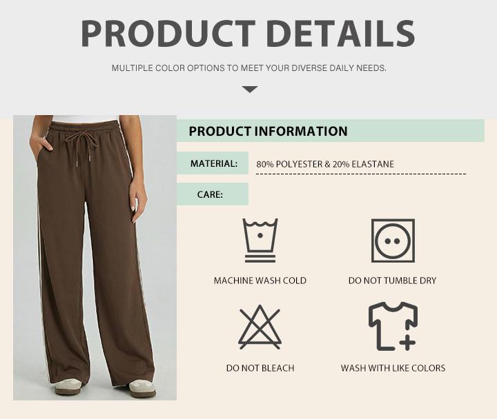 KatchMe Women's Casual High Waist Striped Wide Leg Trousers, Sporty Drawstring Waist Side Pocket Outfit, Minimalist Versatile Women's Bottom