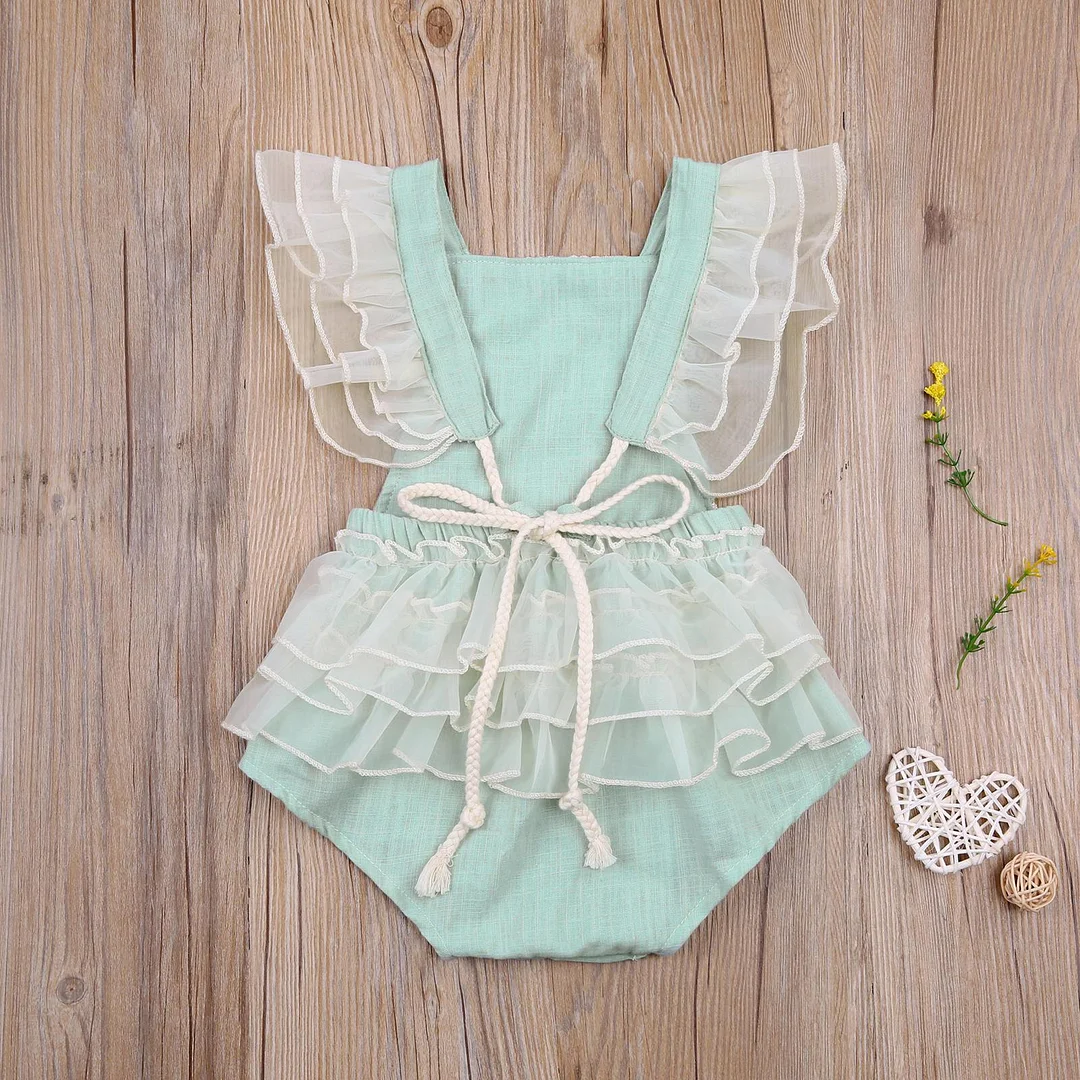 Infant Newborn Baby Girls Casual Romper, Light Blue Sleeveless Square Collar Floral Embroidery Pattern One-piece