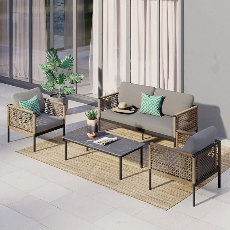 GRAND PATIO Outdoor Somerset 4-Pc Aluminum Resin Wicker Olefin Modern Seating Conversation Set, Gray