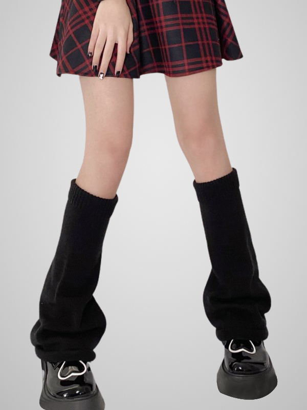 JK College Style Solid Color Ribbing Knitted Leg Warmers