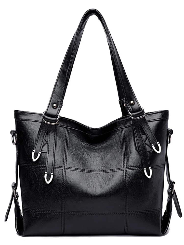 Square Seamed Soft Leather Utility Tote Bag