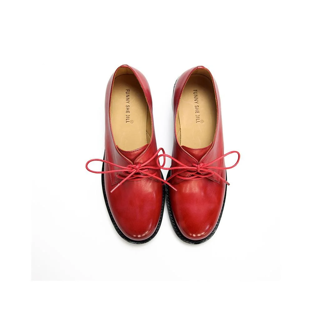 Lace Up Flats Genuine Leather Shoes Oxford For Girls
