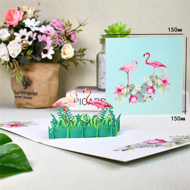 10 Pack 3D Flamingo Pop-Up Animals Cards Birthday for Kids Wife Valentines Anniversary Gifts Wholesale