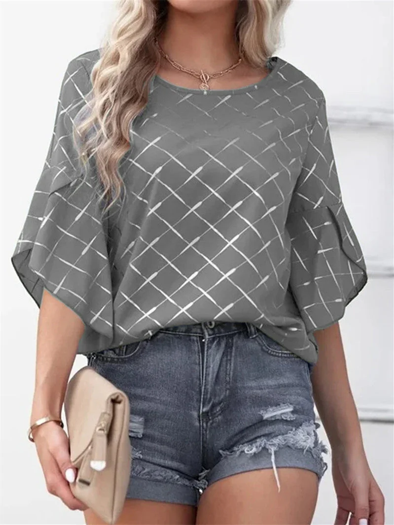 Women's Striped Short Sleeve Scoop Neck Top