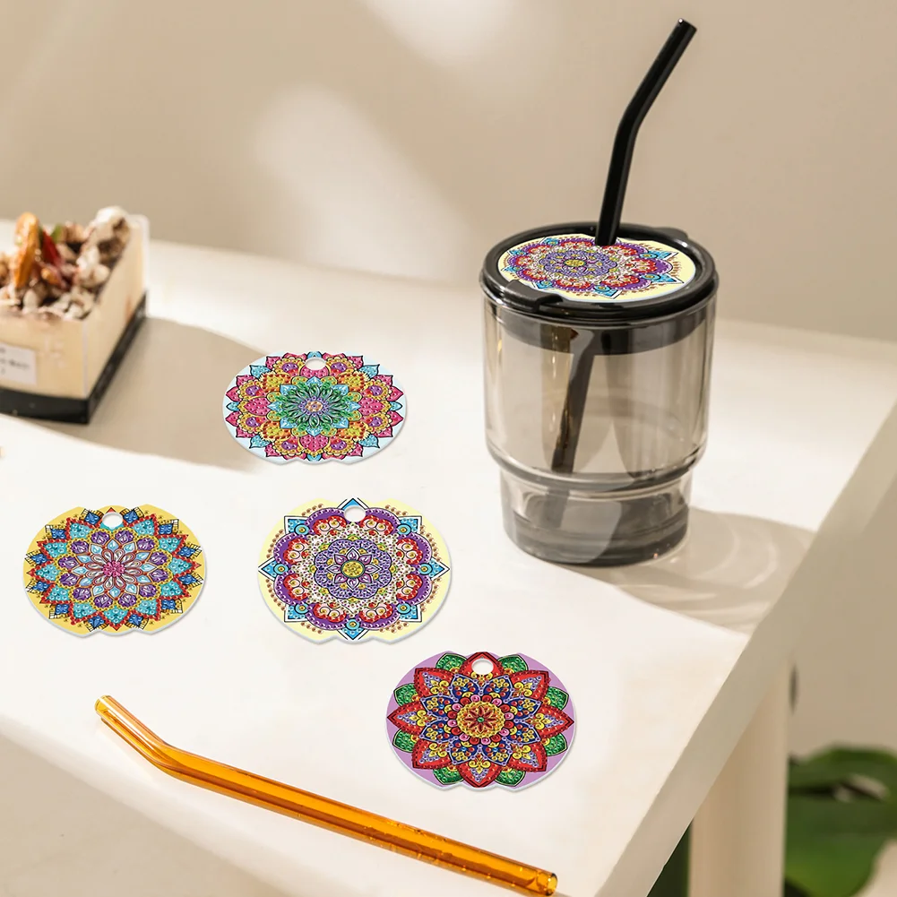 8pcs Mandala DIY Diamond Art Cup Lid Accessories Bling Tumbler Lid Plate