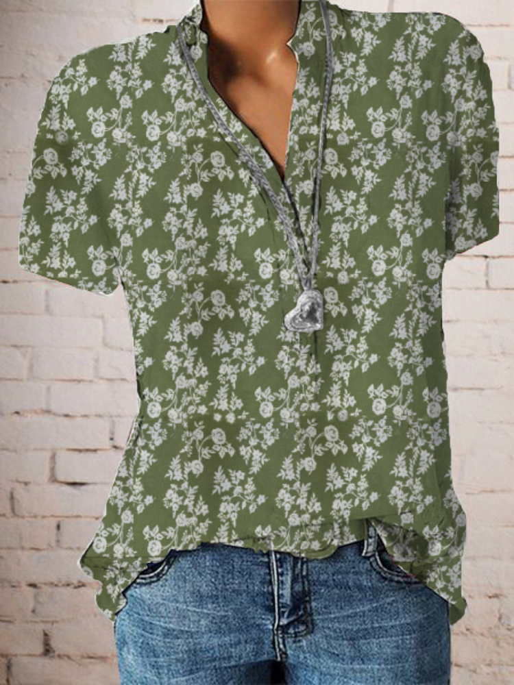 Bestdealfriday Plus Size Vintage Short Sleeve Floral Shirts Tops 9176395