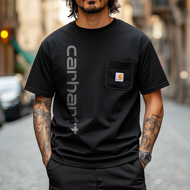 Vintage Black Stylish Pocket Tee For Everyday Wear