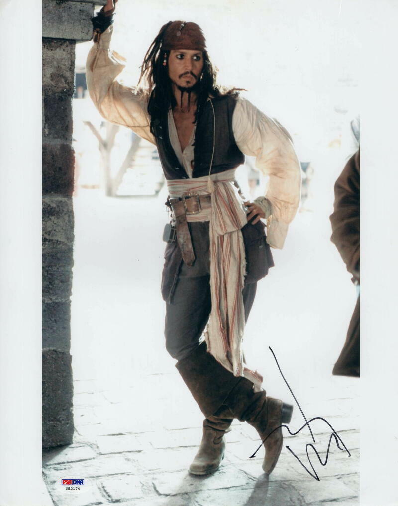 JOHNNY DEPP SIGNED AUTOGRAPH 11X14 Photo Poster painting - JACK SPARROW PIRATES OF CARIBBEAN PSA