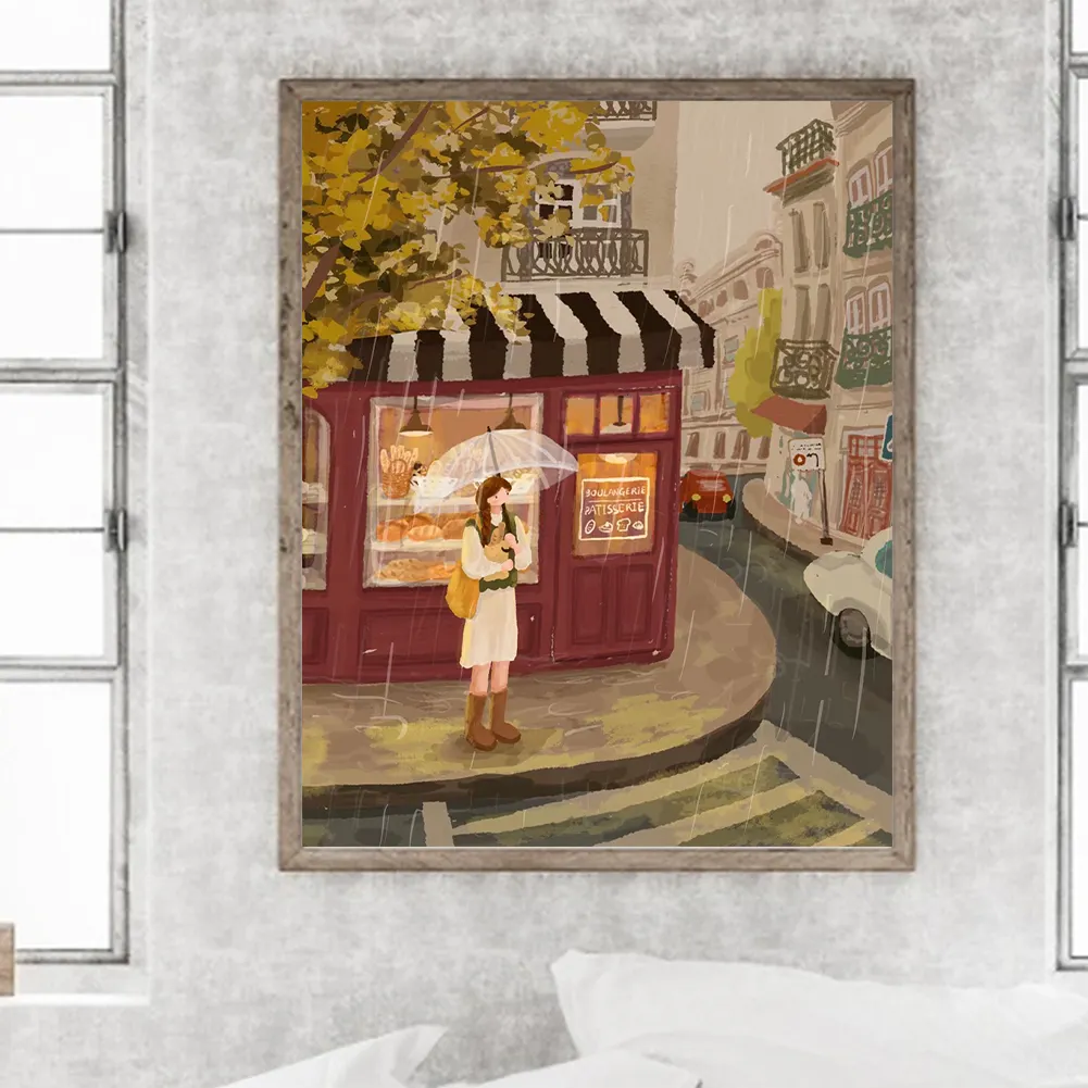 Full Round Diamond Painting 40*50cm - Healing Stick Figure Girl Rainy Day
