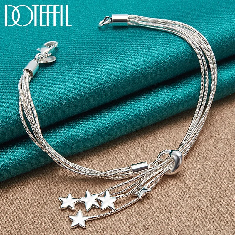 925 Sterling Silver Five Snake Chain Starfish Pendant Bracelet for Woman Fashion Glamour Wedding Engagement Jewelry