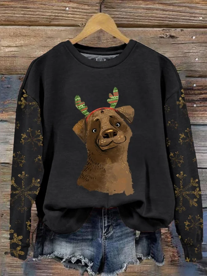 Women's Christmas Dog Print Sweatshirt.