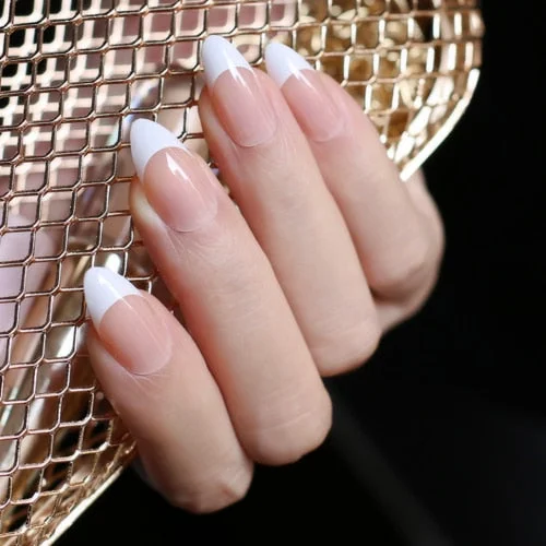 stiletto French Fake Nails medium False Nail UV wedding Tips Designed natural 24PCS full sets Bright light