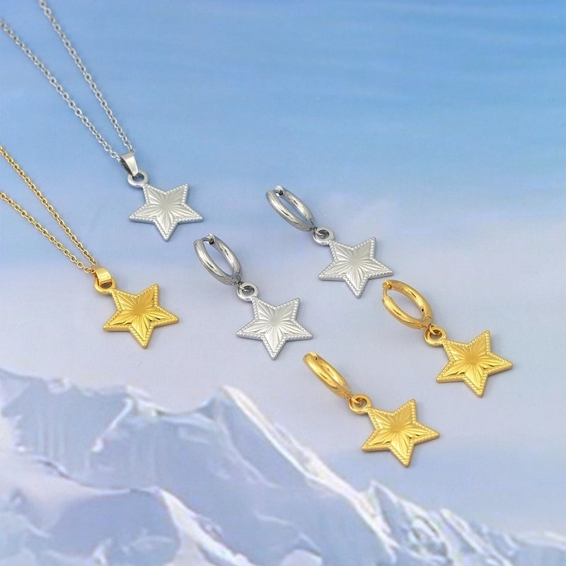 Elegant Pentagram 304 Stainless Steel 18K Gold Plated Plating Earrings Necklace Jewelry Set
