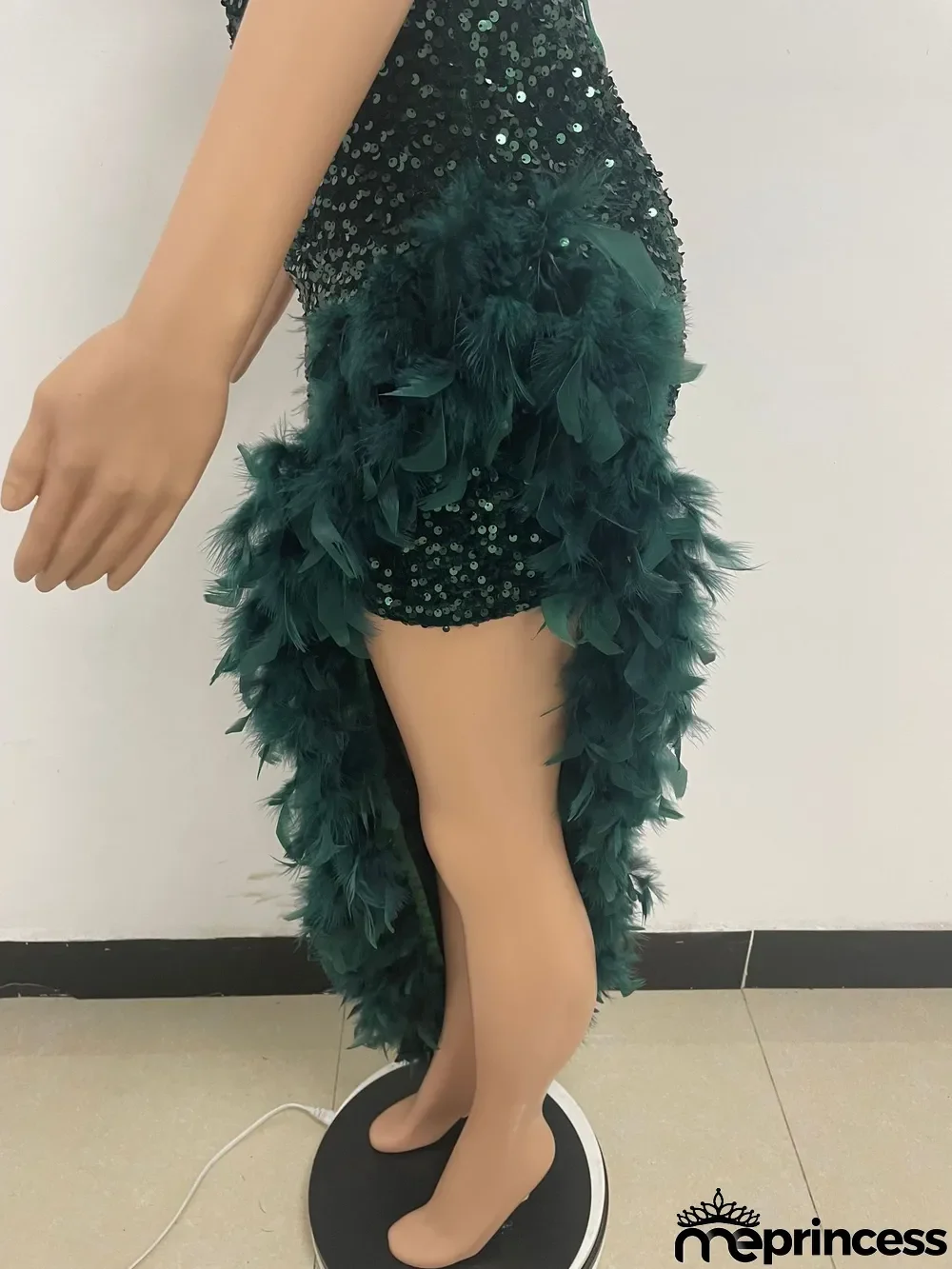 Women Sexy Off Shoulder Backless Sequin Feather Dress