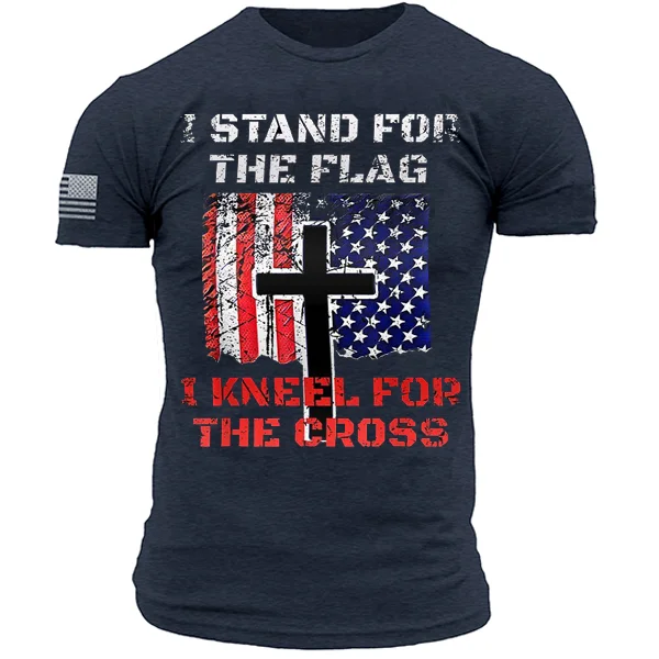 Stand For The Flag Kneel For The Cross Men's Tactical Short Sleeved T-shirt / [viawink] /