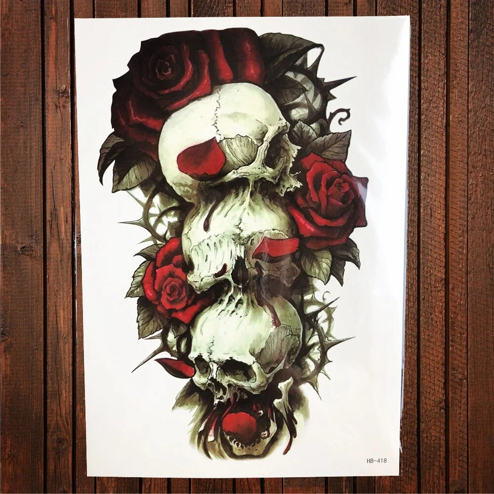 Sdrawing Red Rose Flower Temporary Tattoo Stickers Women Body Art Tattoo Arm Sleeve 21x15CM Large Fake Flash Waterproof Tatoo Henna