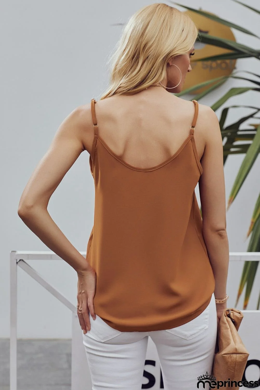 Orange Spaghetti Strap Buttoned Tank Top