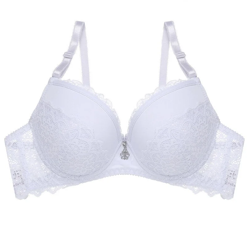 Lace Deep V-Neck Women Bra Front Closure Brassiere For Lady Sexy Lingerie Floral Comfort Backless Bralette Push Up Bra Female