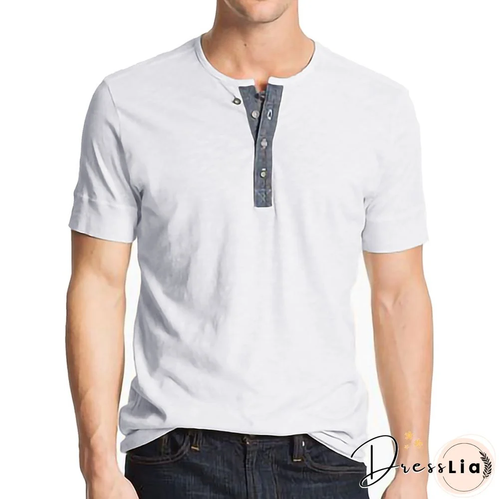 Men High Quality Cotton Henry Collar Basic T Shirt