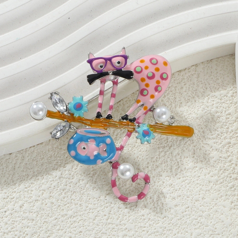 Cute Pin Cartoon Cat Alloy Enamel Unisex Brooches