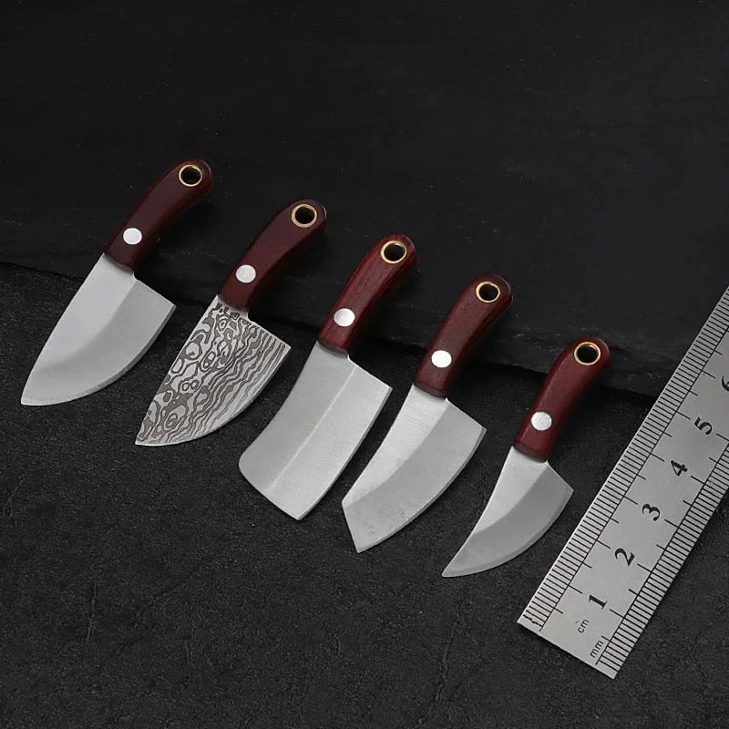 Portable Keychain Pocket Knife Stainless Steel Camping Small Mini Knife Peeler EDC Fixed Blade Wood Handle Small Kitchen Multi K