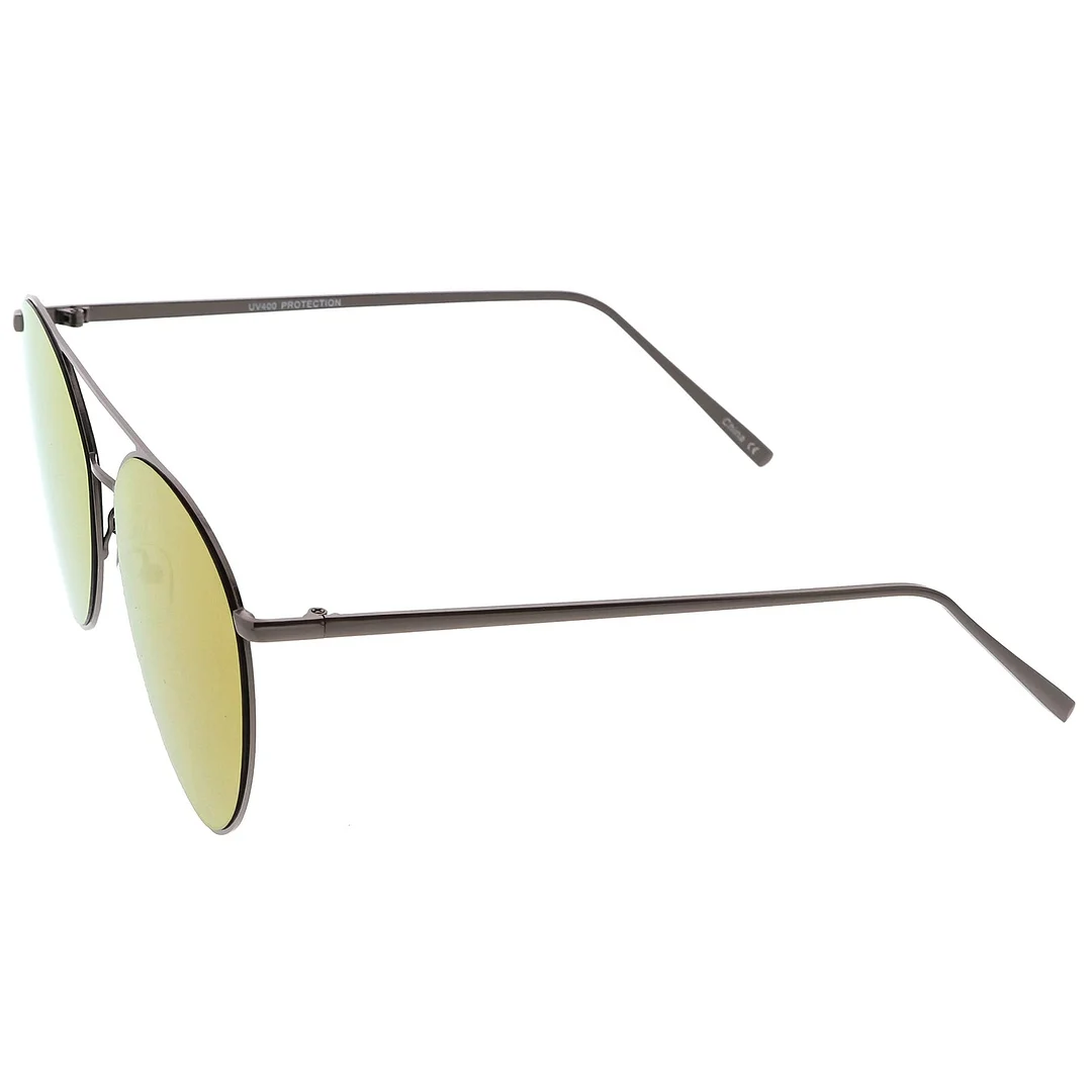 Oversize Thin Metal Aviator glasses Double Crossbar Mirrored Flat Lens 62mm