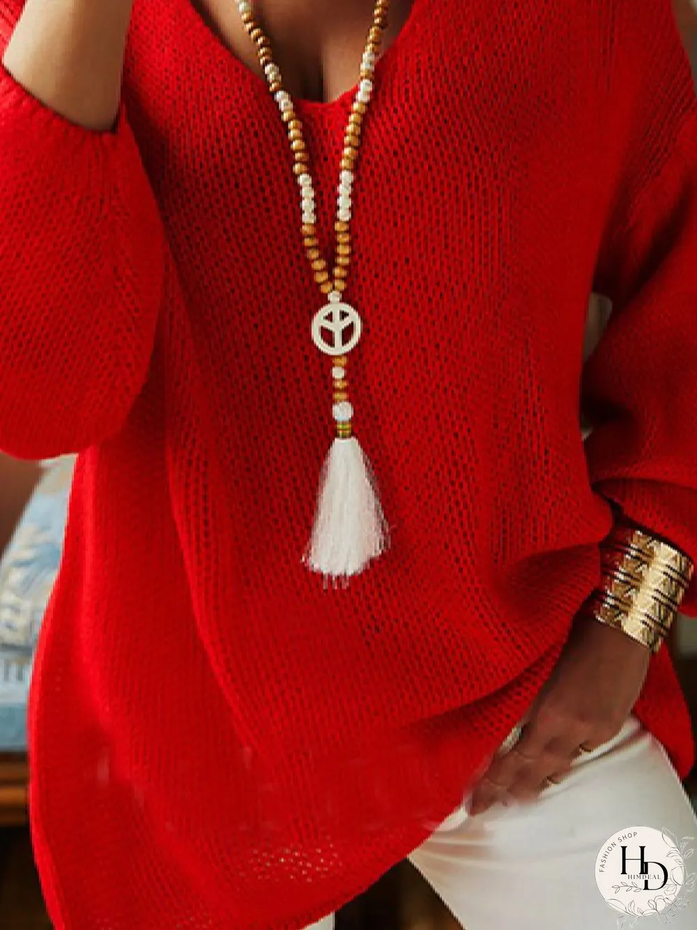 Casual Loosen Solid V neck Long Sleeve Sweater