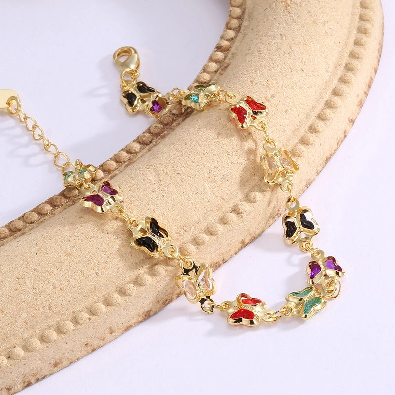 Copper-Plated Gold Color Mix And Match Fashion Square Butterfly Cute Bracelet