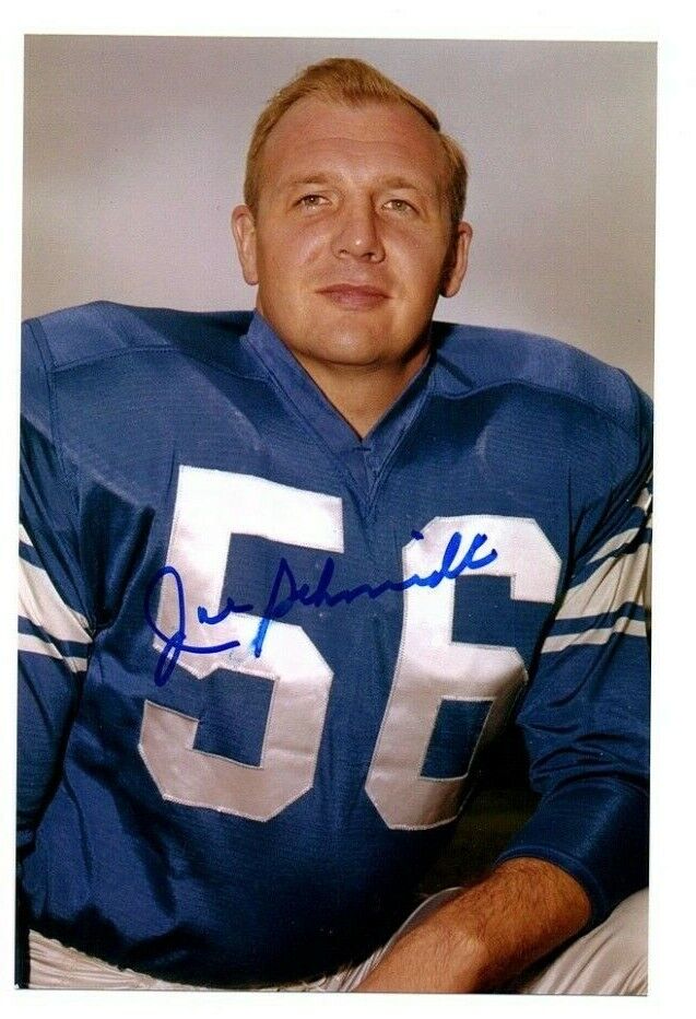 Joe Schmidt signed football 4x6 Photo Poster painting Detroit Lions NFL Hall of Fame