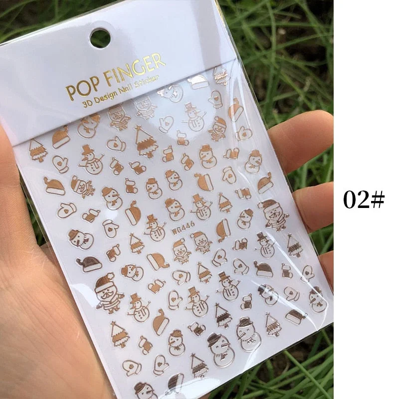 1 Sheet New Roman English Alphabet Number 3D Nail Stickers Christmas Animals iridescent Gold Silver Word Small Letters Nail