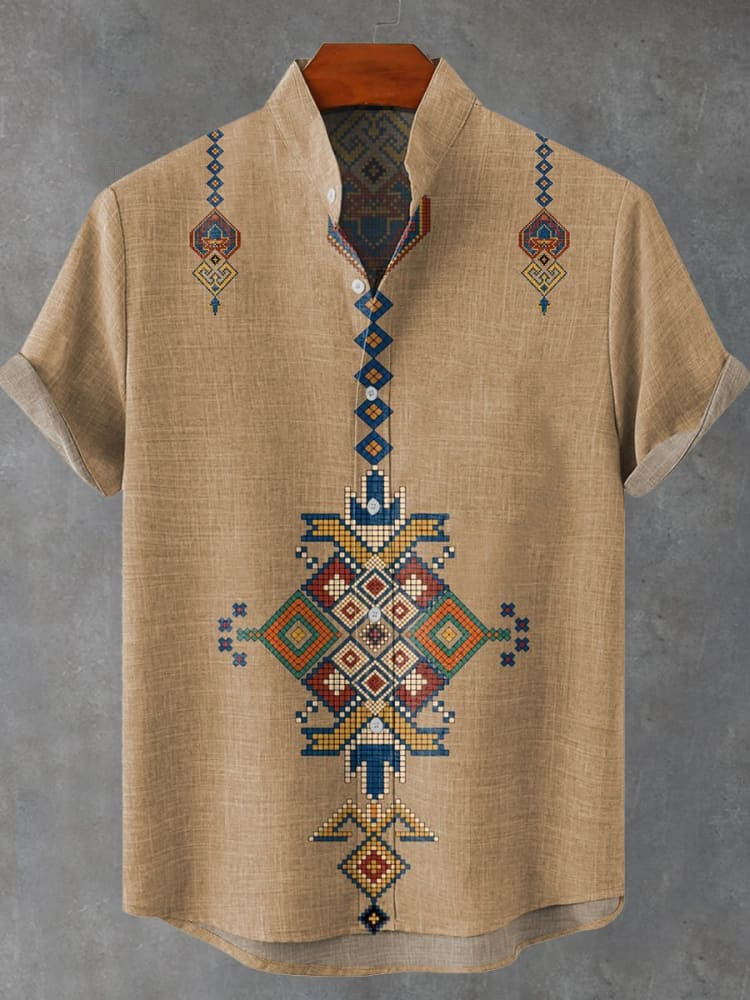 Retro Ethnic Style Sub Element Graphic Print Casual Shirt