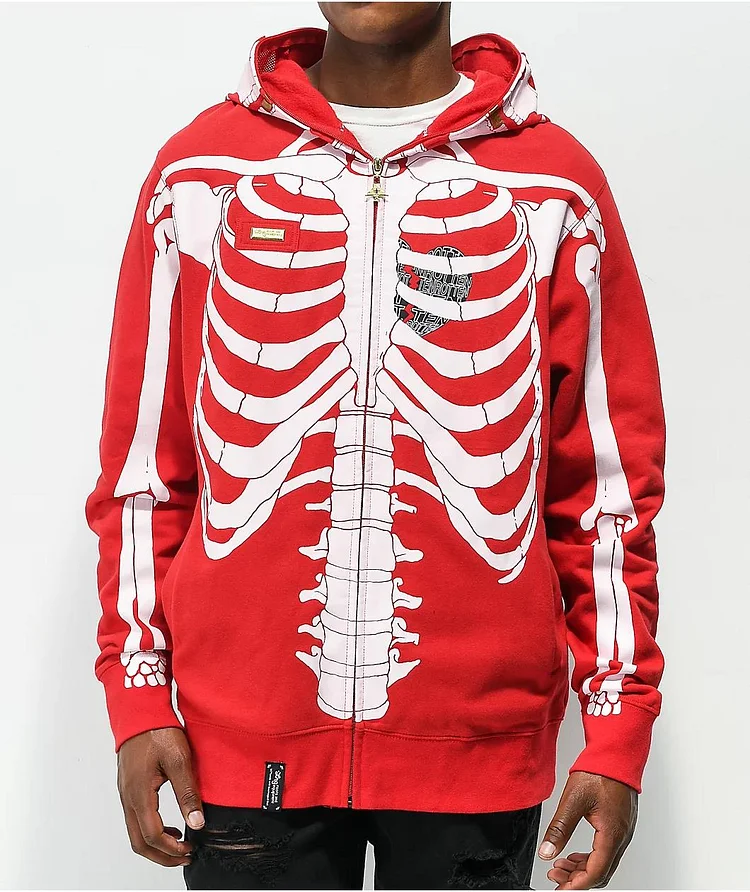 Skeleton Print Streetwear  Men's Oversized Full Zip Up Hoodies Coats-VESSFUL