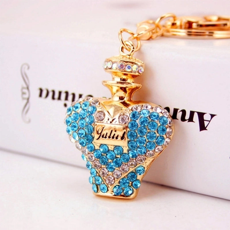 Glam Perfume Bottle Zinc Alloy Plating Inlay Rhinestones Women’s Bag Pendant Keychain