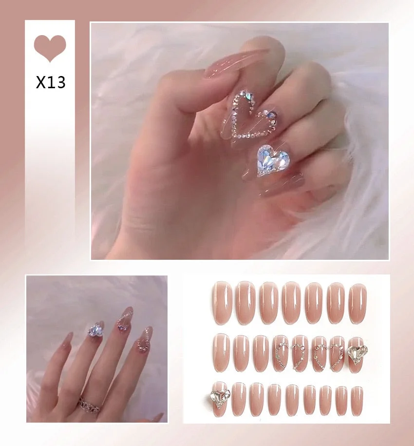 Aurora Transparent Fake Nails Tips for Finger Wear Crystal Ice Clear Butterfly Press on Nails Long Bow Ballet Diamond False Nail-Nail Inspo