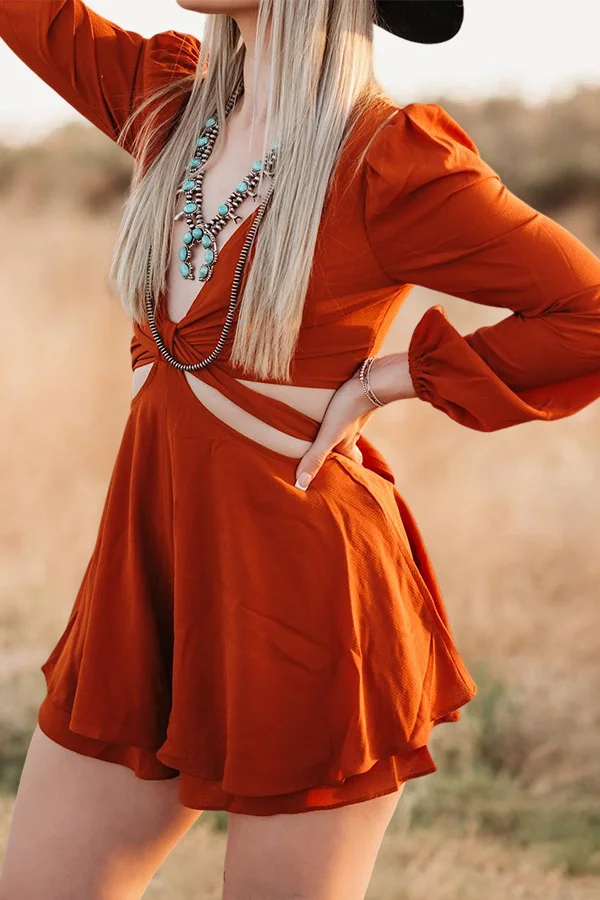 Beautiful V-Neck Long Sleeve Ruffled Romper
