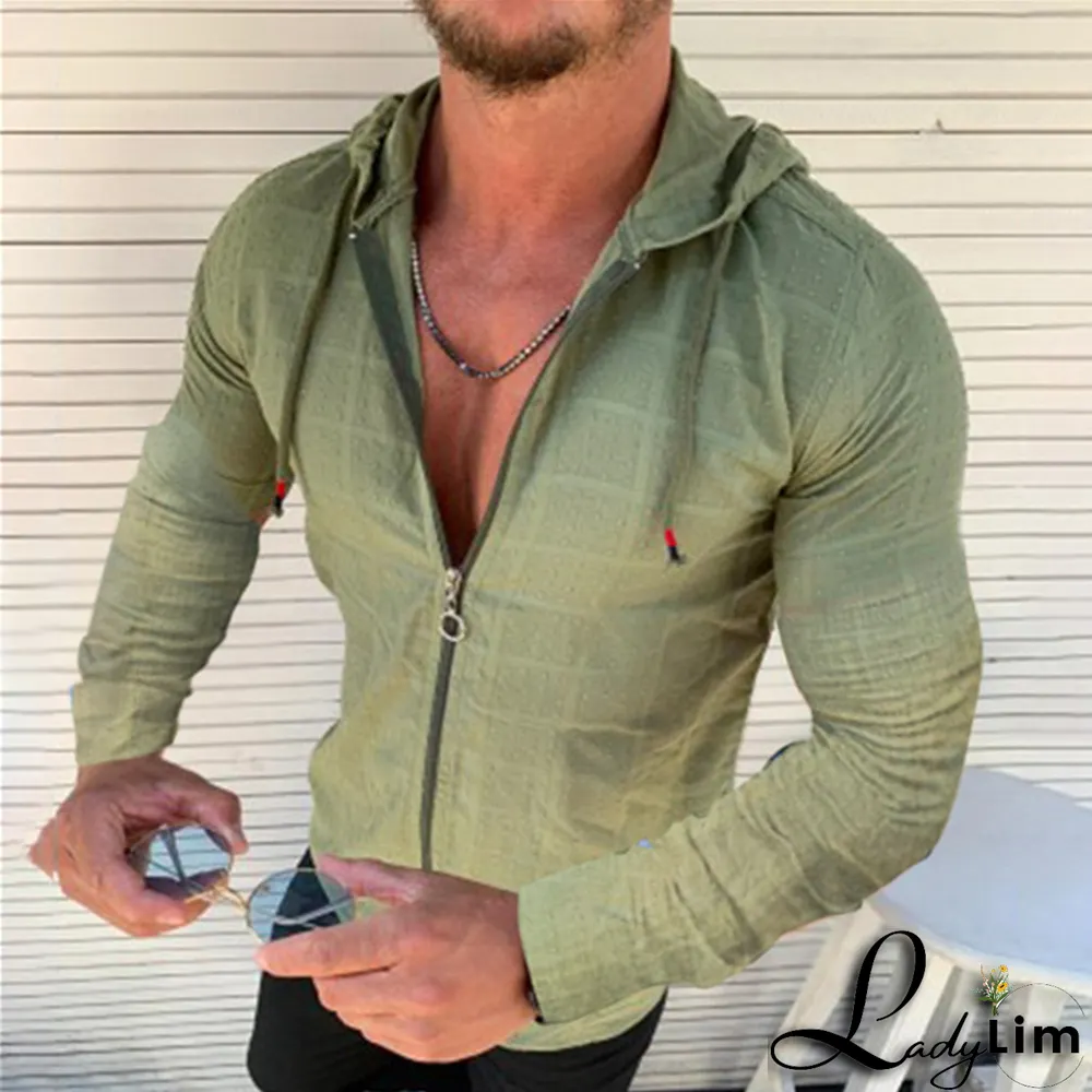 Red Fashion Casual Plaid Draw String Zipper Hooded Collar Tops