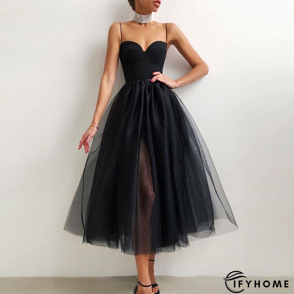 Halter Off Shoulder Party Dress Spaghetti Strap Spliced Mesh Dresses | IFYHOME