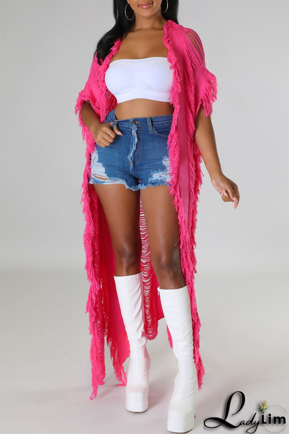 Black Fashion Casual Solid Tassel Patchwork Cardigan Outerwear