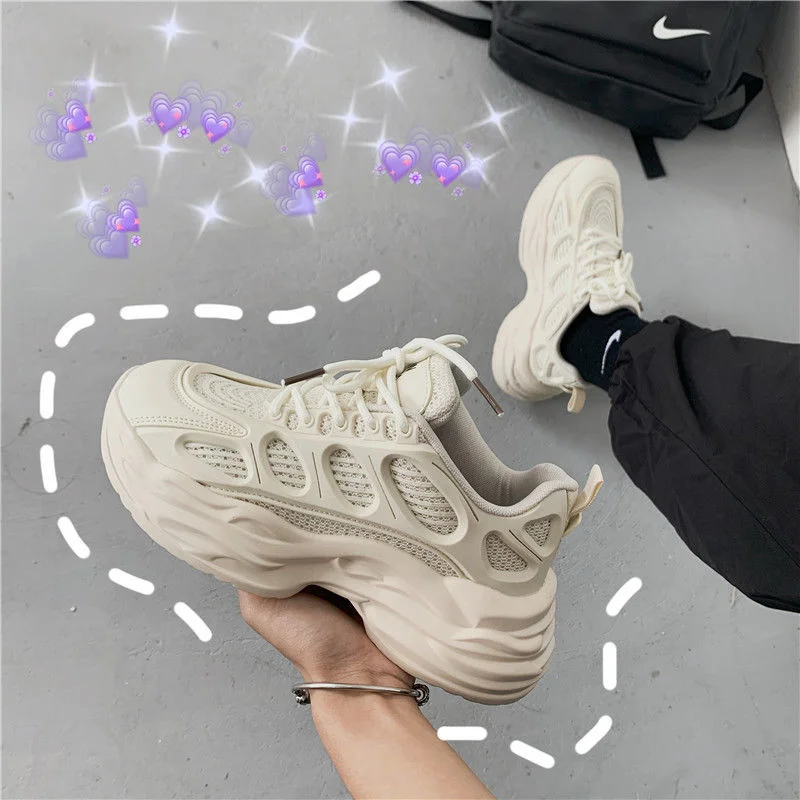 2022 New Shoes Women Couple's Thick-soled Black Dad Shoes Female INS Korean Style Casual Sneakers Girls Chunky Sneakers Big Size