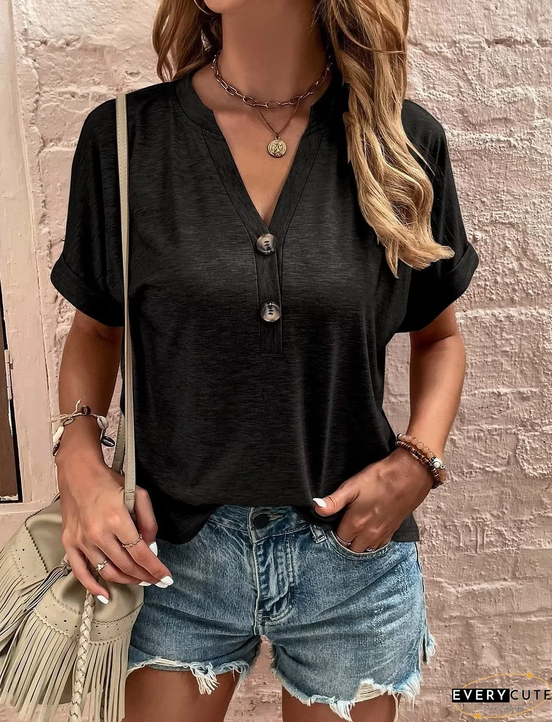 Women's Charming Solid Color Button Sleeve Blouses