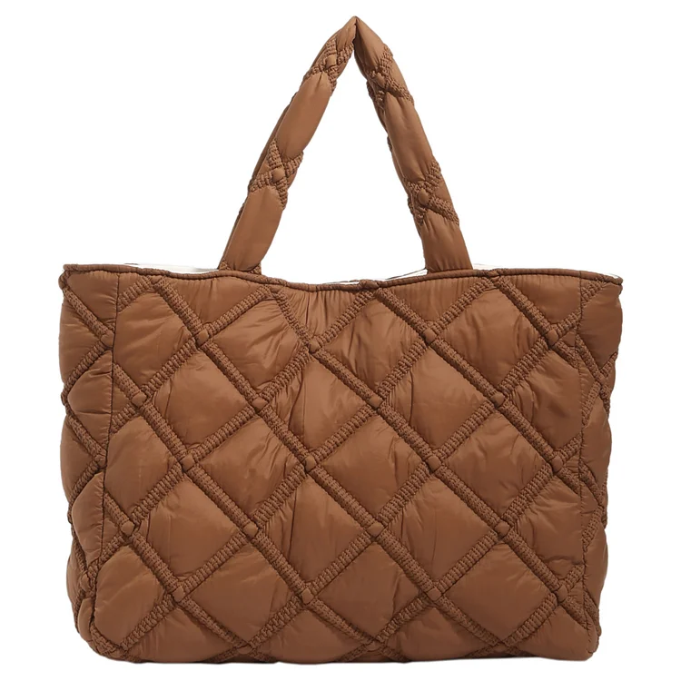 Ladies Handbags Quilted Embroidered Thread Tote Bag Daily Leisure (Brown L)