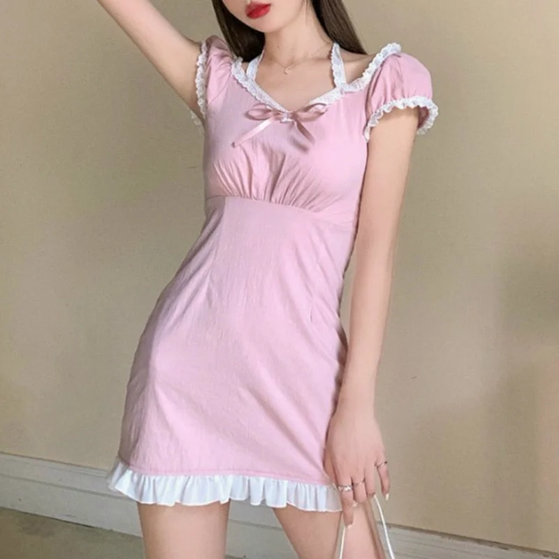Harajuku Kawaii Korean Style Pink Ruffle Dress BE1330