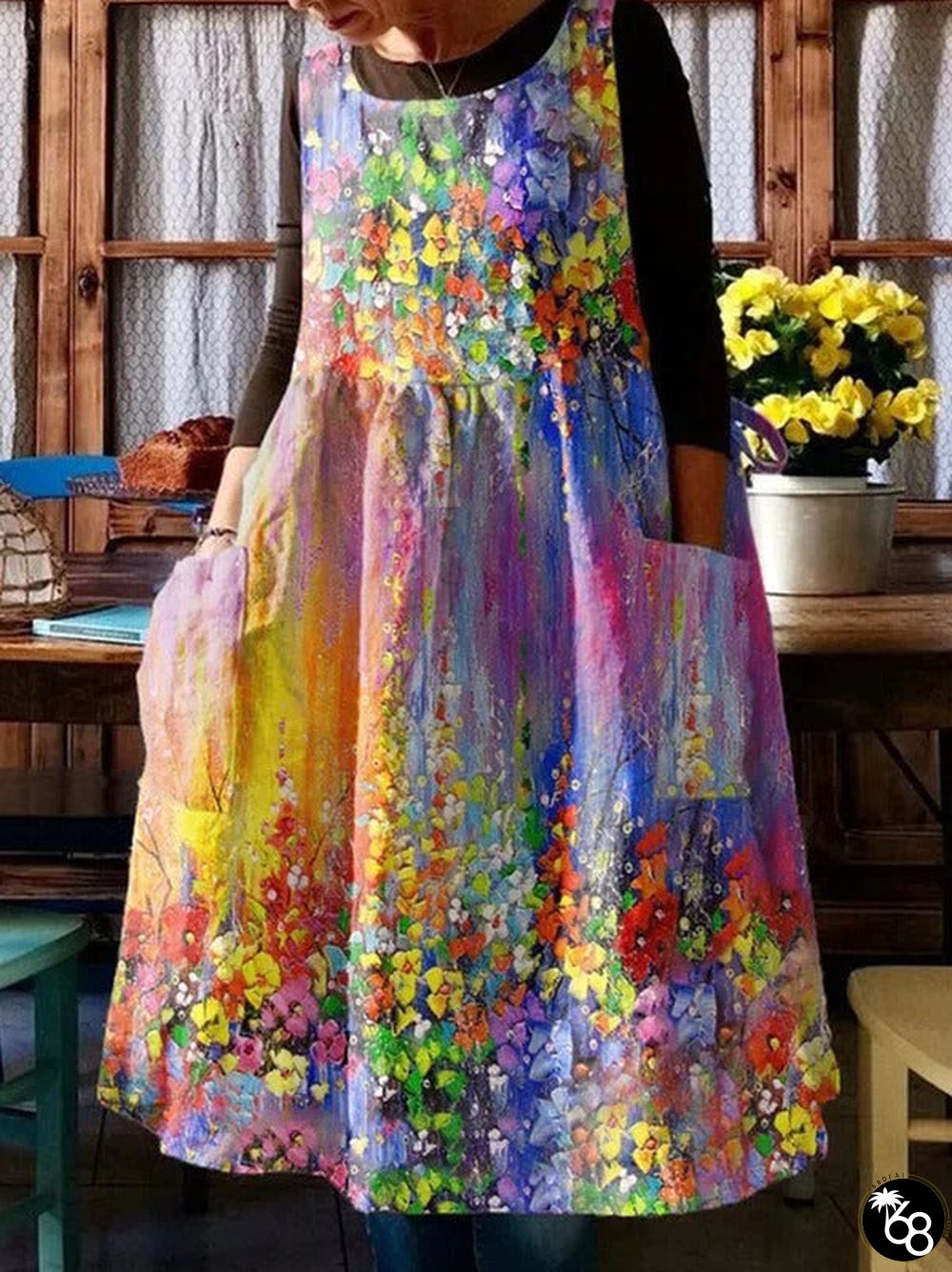 Casual Floral Oil Painting With Pocket Print Dress | 168DEAL