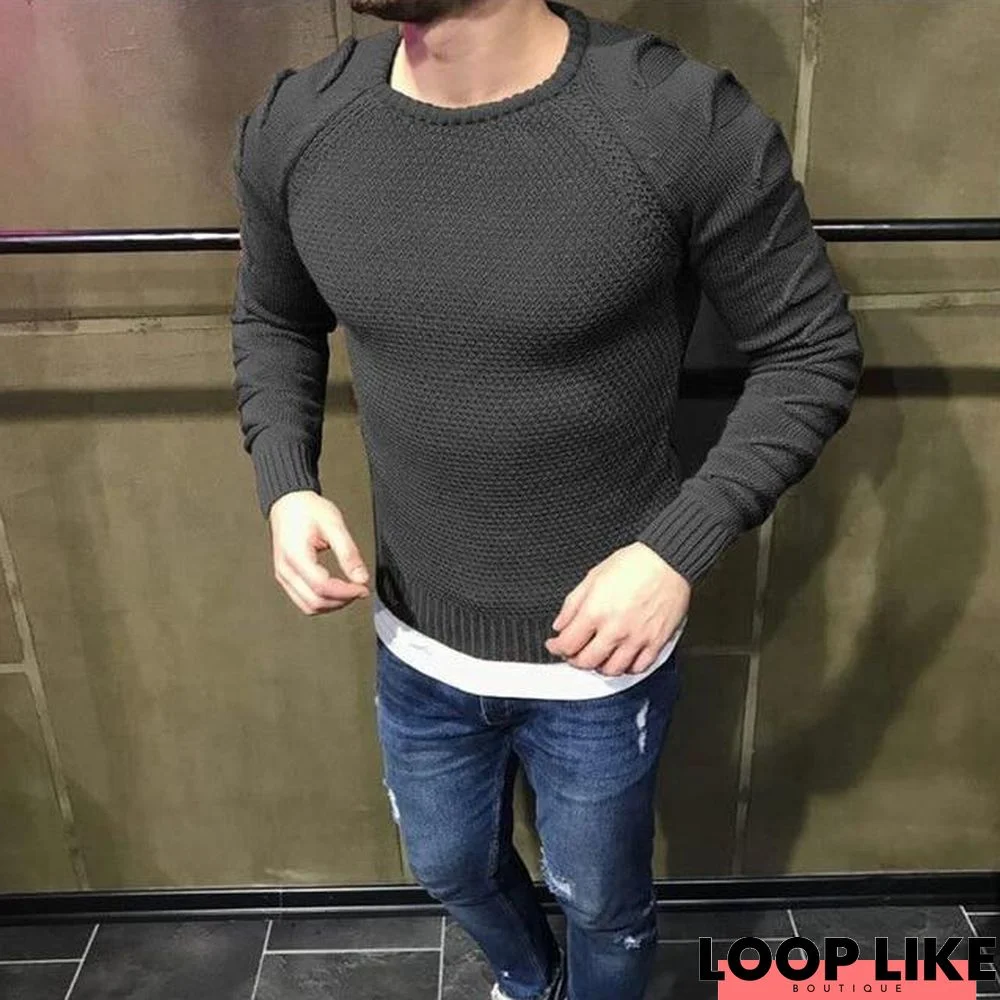 Men's Pullover Casual Fitness Solid Sweater O-Neck Bodycon Long Sleeve Knitted Male Winter Jersey Hole On Shoulder