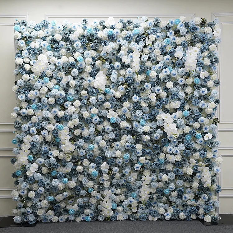 A330 A8027 Haze Blue White Rose Orchid Wedding Backdrop 5D Cloth Flower Wall