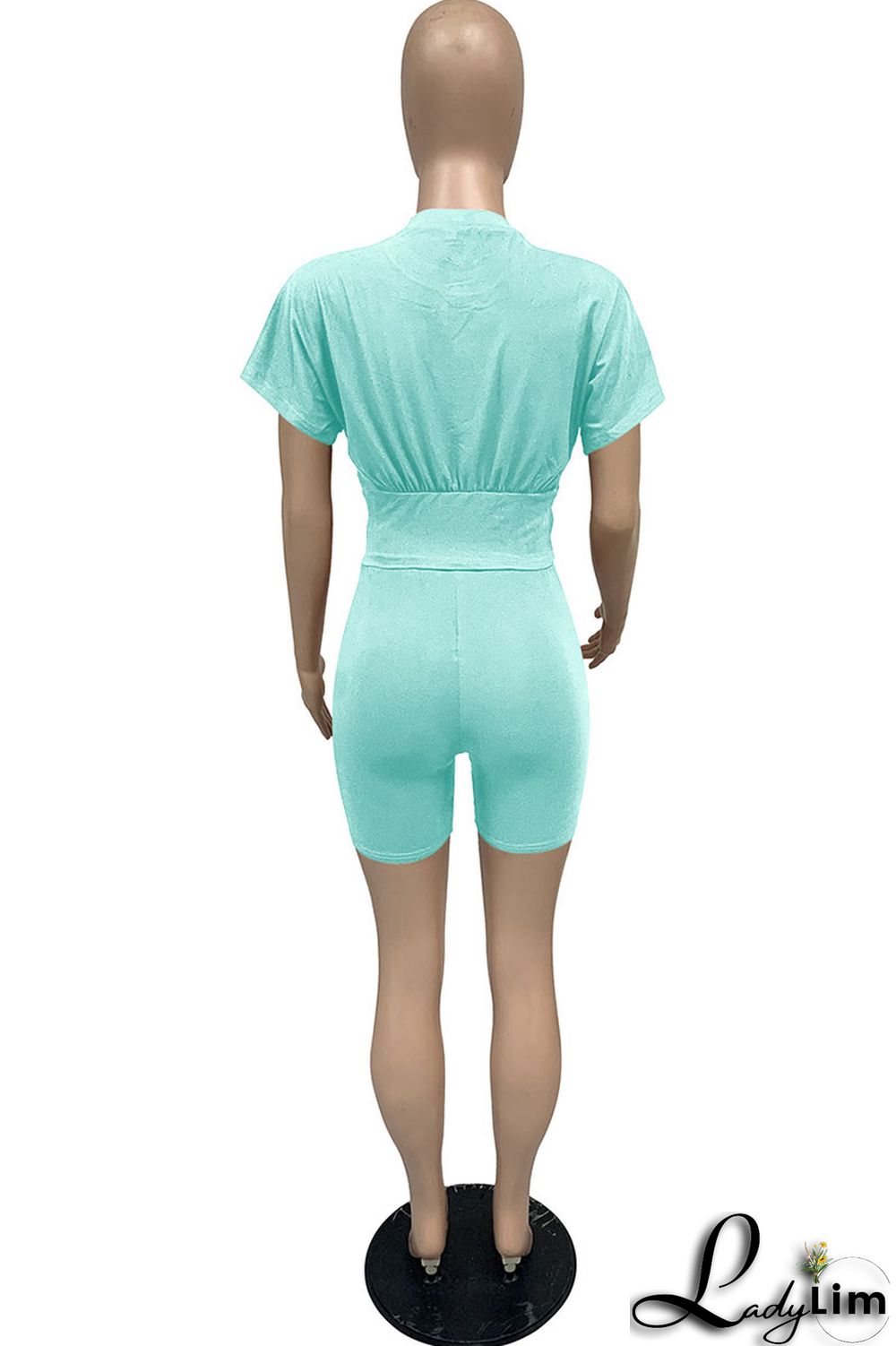 Yellow Casual Solid Split Joint O Neck Short Sleeve Two Pieces