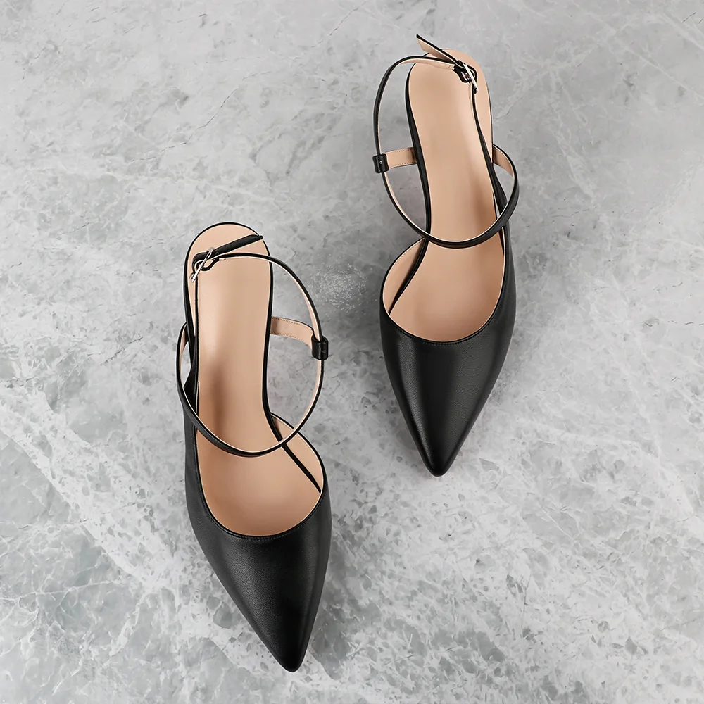 65mm Women Slingback Pumps Prom Sandals Kitten Heels Pointed Toe Dress Matte Red Bottoms Shoes