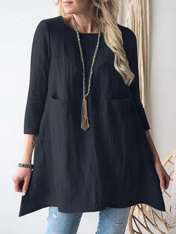 Women's 3/4 Sleeve Scoop Neck Solid Pockets Top