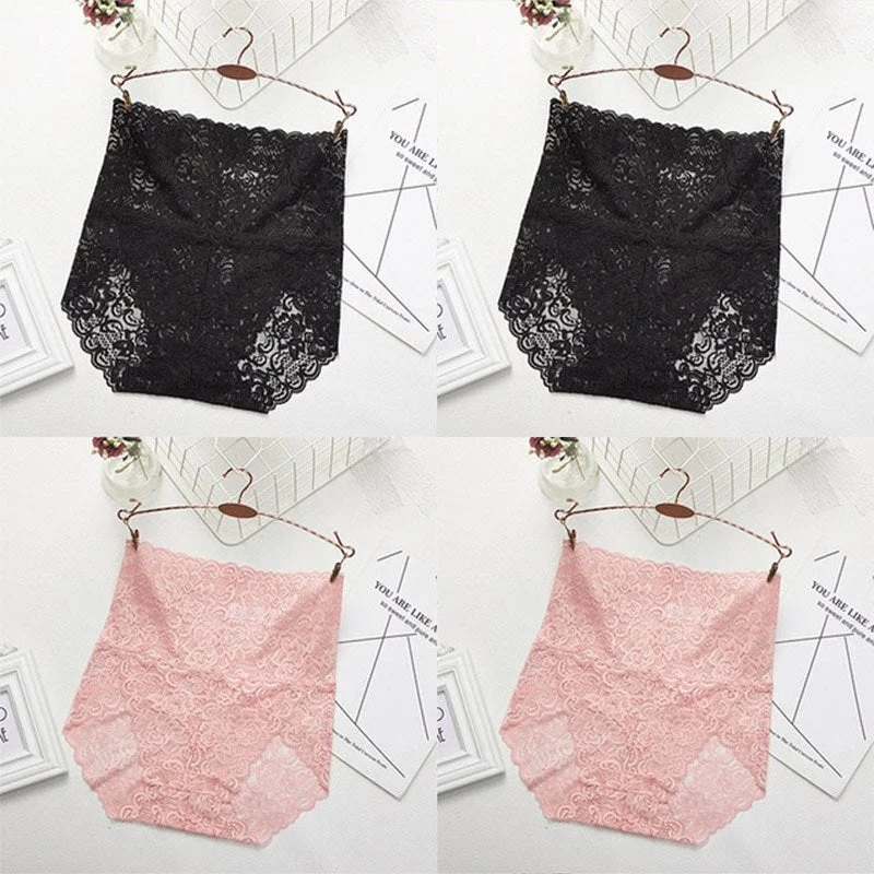 M-XXXL Women High Waist Lace Panties Sexy Underwear Women  Floral Transparent Lingerie Female Briefs Underpants Plus Size Pantys