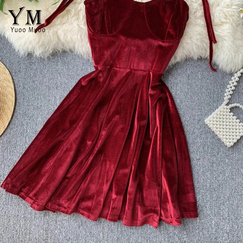 YuooMuoo Elegant Vintage Gothic Spaghetti Strap Dress 2019 Early Fall Basic Women Short Party Dresses Slim High Waist Mini Dress